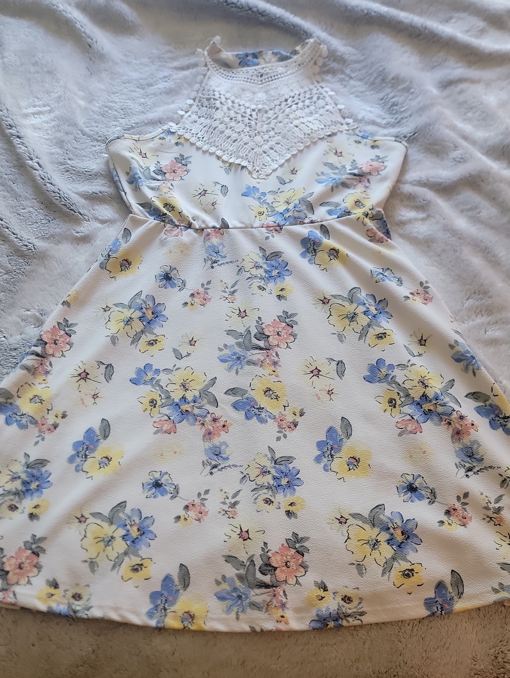Almost Famous White Floral Sundress with Blue, Yellow & Pink Accents